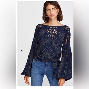 FREE PEOPLE FLOATING MEMORIES NAVY BLOUSE~ WOMENS ~SIZE:XS ~ EUC